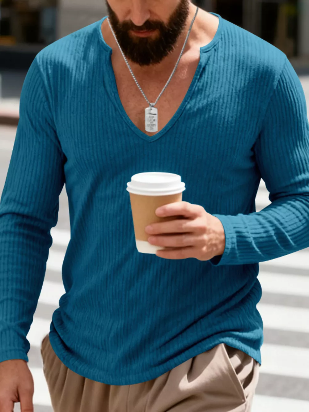 Men's Full Size Casual Ribbed Long Sleeve T-Shirt Plus Size, image 10