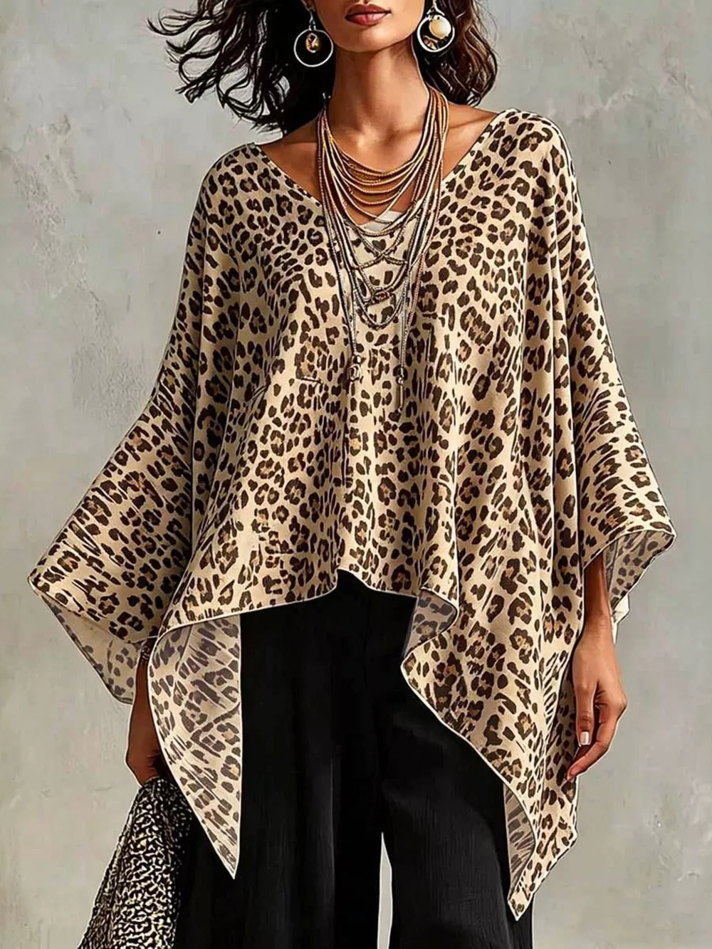 Full Size Leopard Print Asymmetrical Hem Top Plus Size
