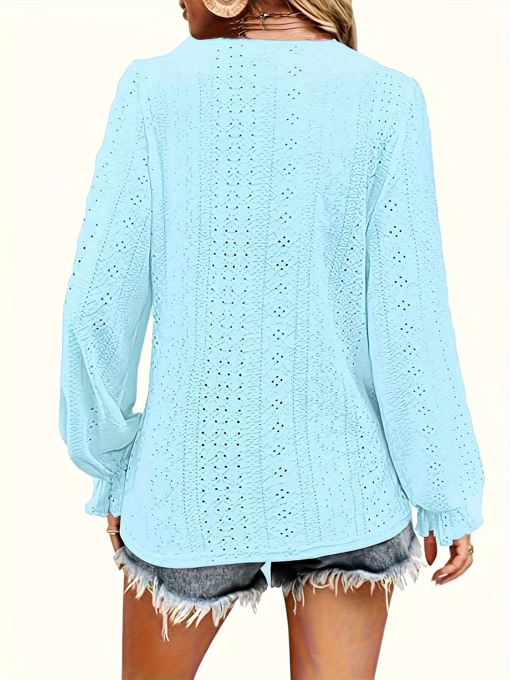 Plus Size Eyelet V-Neck Flounce Sleeve Blouse, image 14