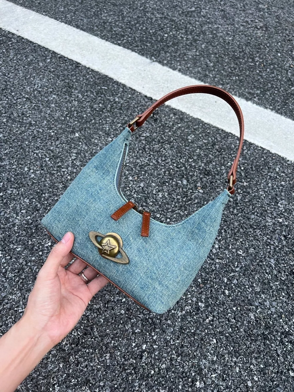 Denim Planet Decor Shoulder Bag, image 4