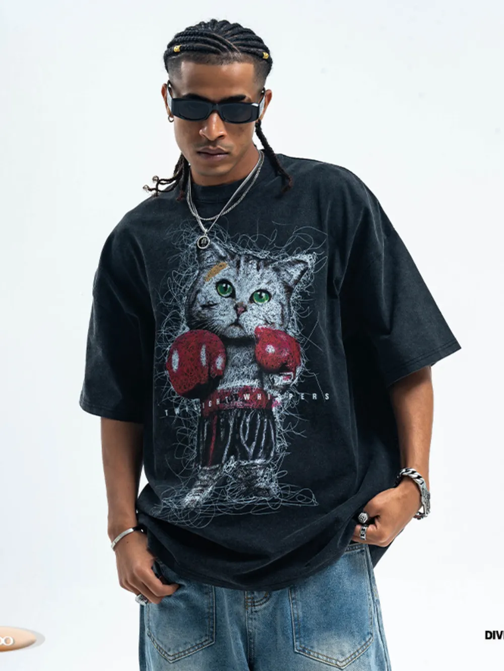 Men's Cat Graphic Vintage Wash T-Shirt