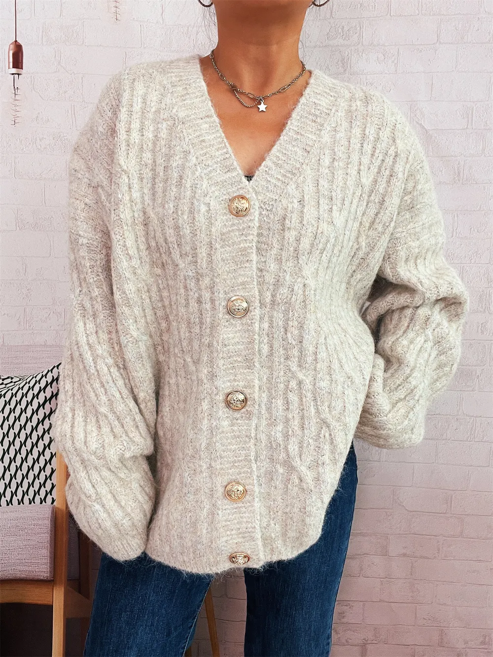 Cable Knit Button-Up Cardigan