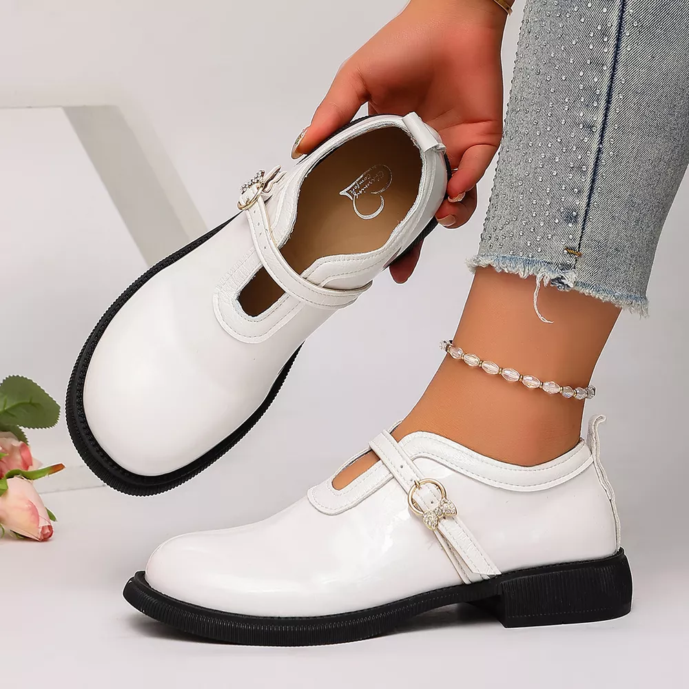Round Toe Buckle Strap Loafers, image 3