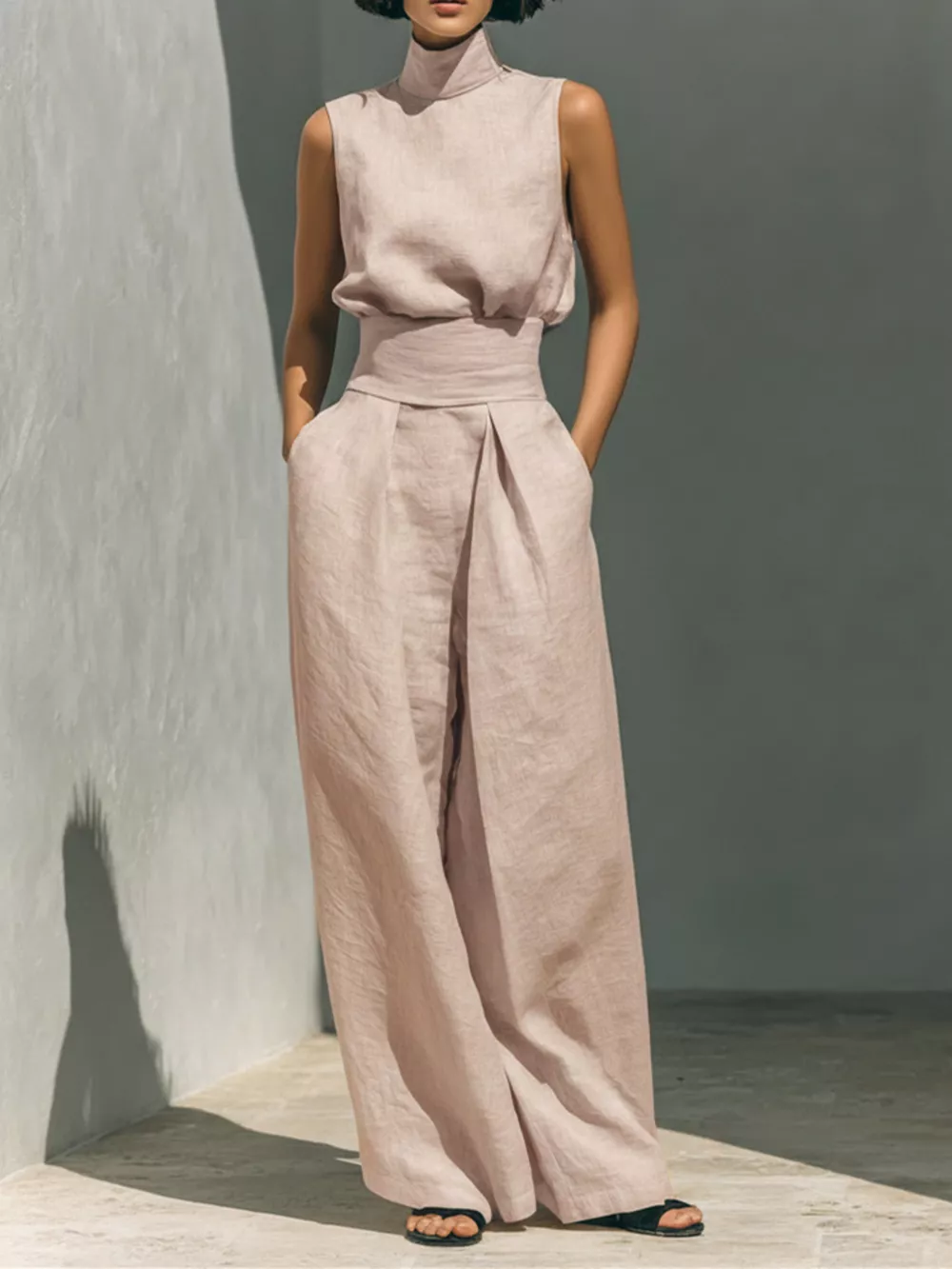 Full Size Sleeveless Wide-Leg Jumpsuit with Smocked Waist Plus Size, image 9