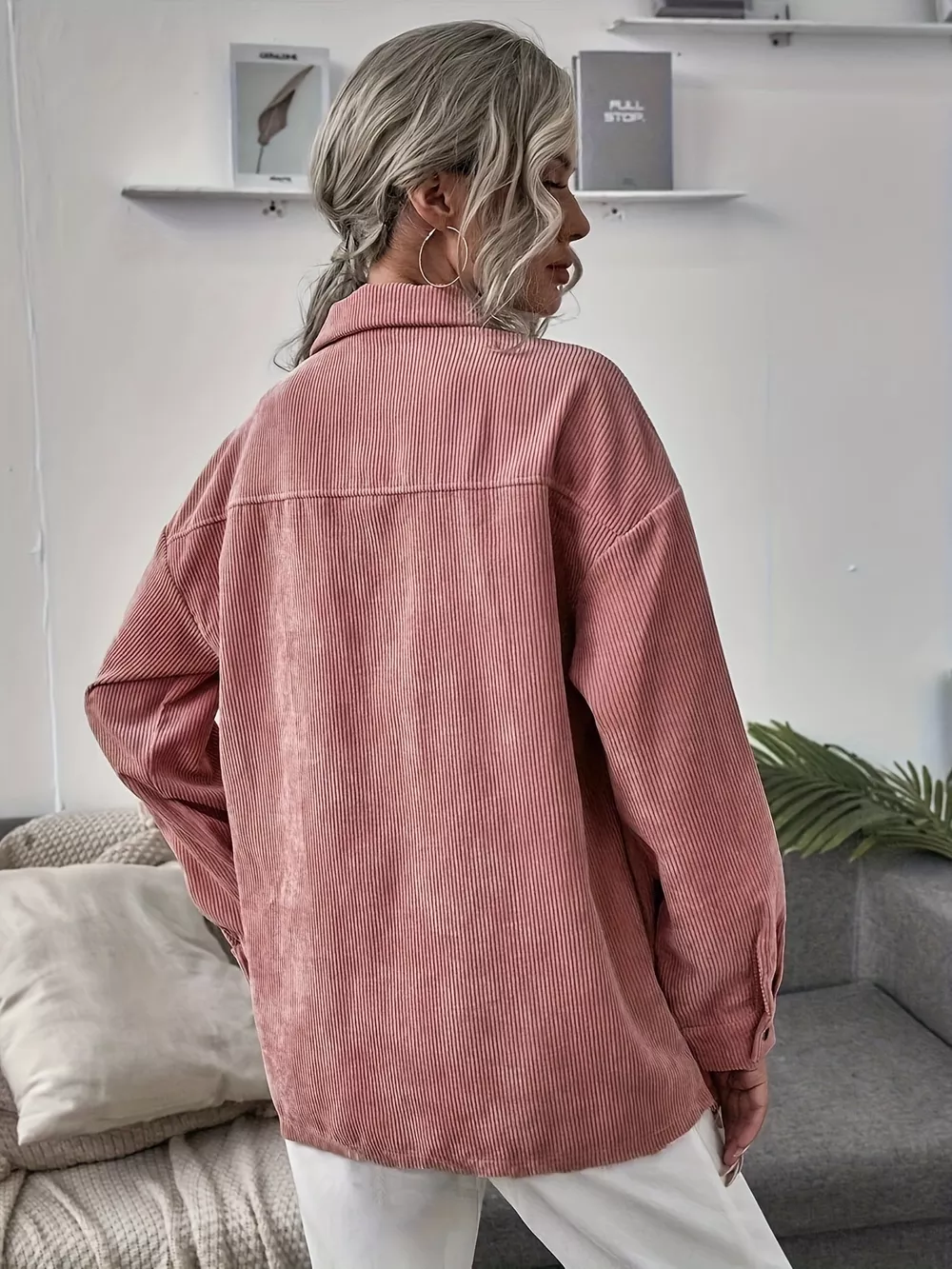 Casual Corduroy Button-Up Shacket, image 3