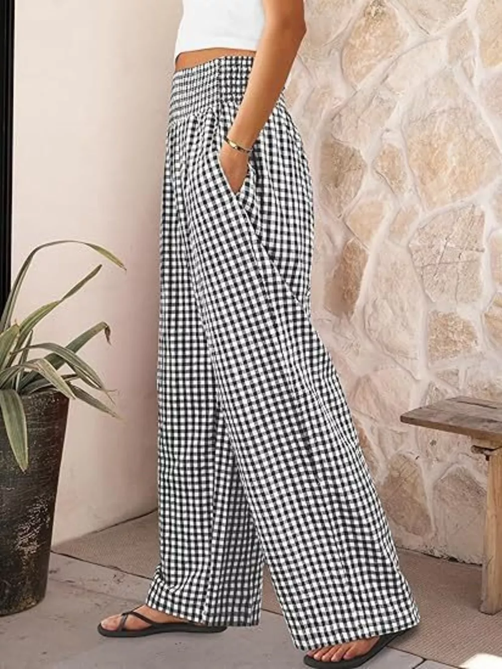 Gingham Wide-Leg Pants, image 4