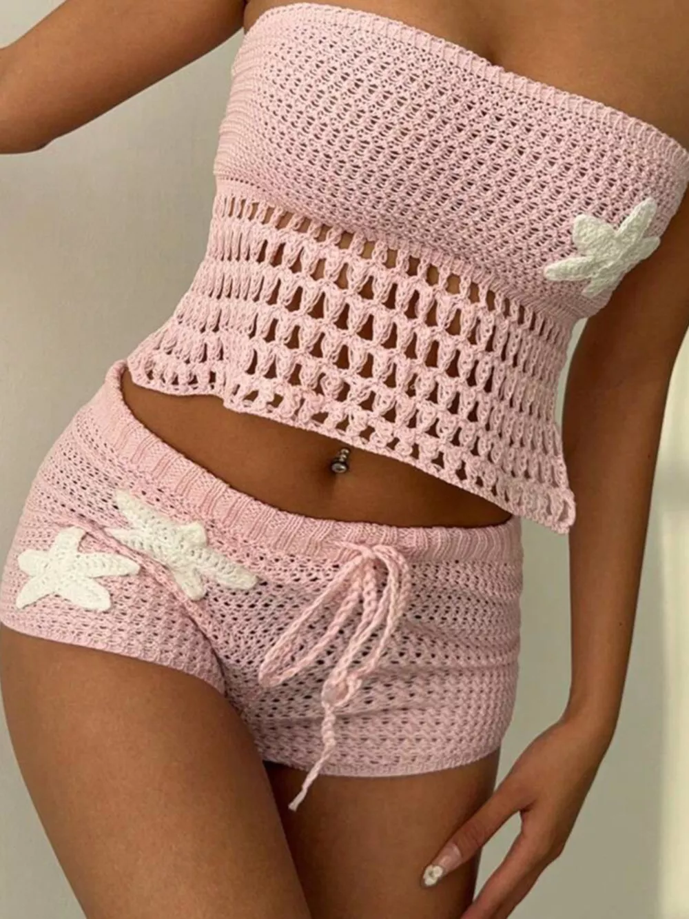 Crochet Tube Top and Shorts Sweater Set, image 3