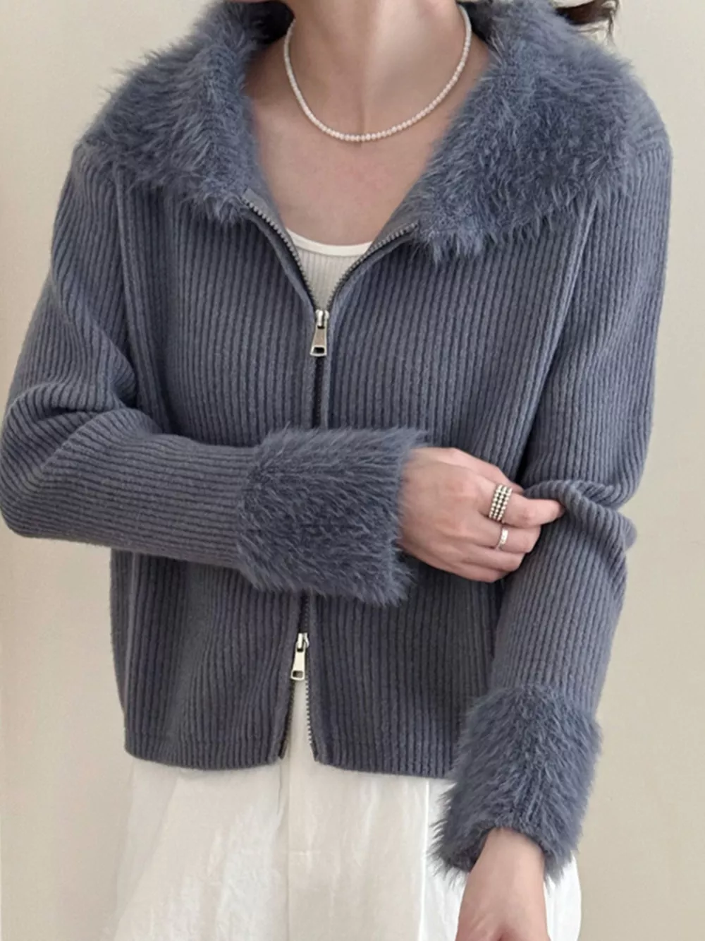 Fluffy Trim Zip-Up Cardigan, image 19