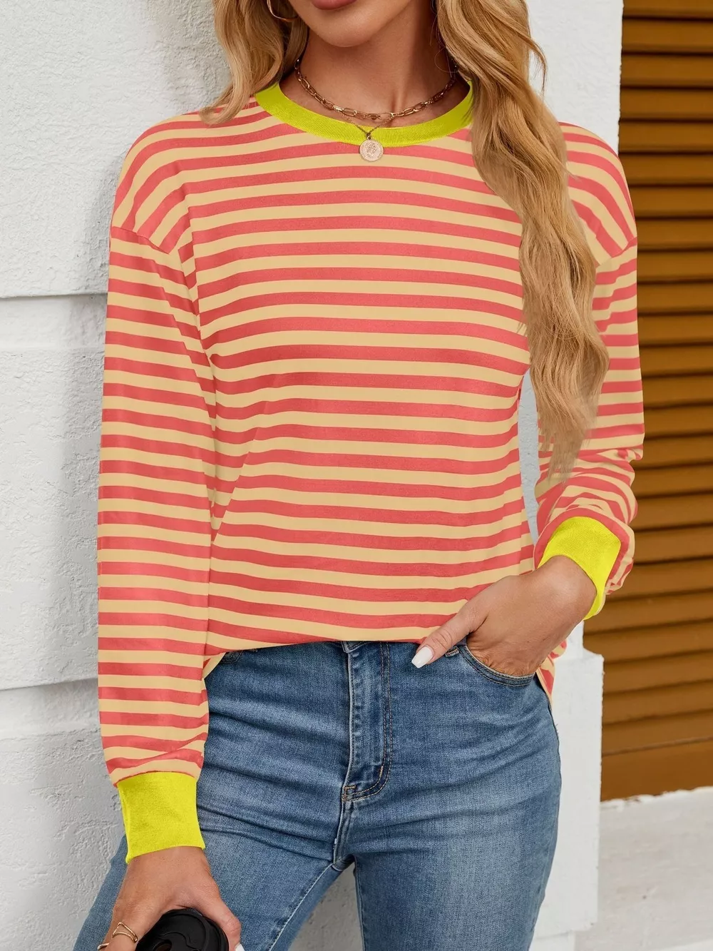 Striped Round Neck Long Sleeve T-Shirt, image 23