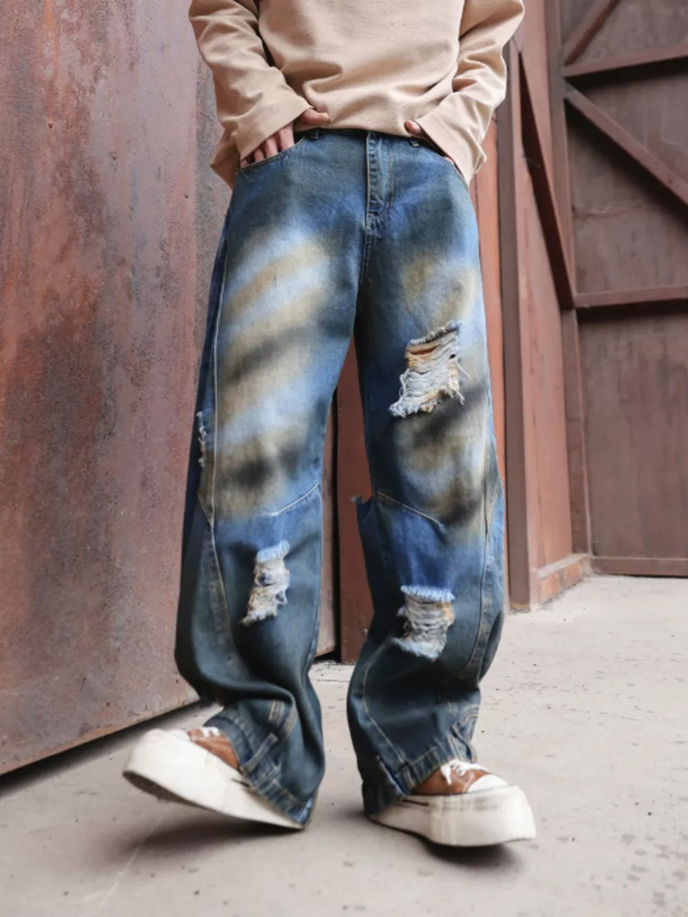 Men's Full Size Distressed Wide-Leg Jeans Plus Size, image 2