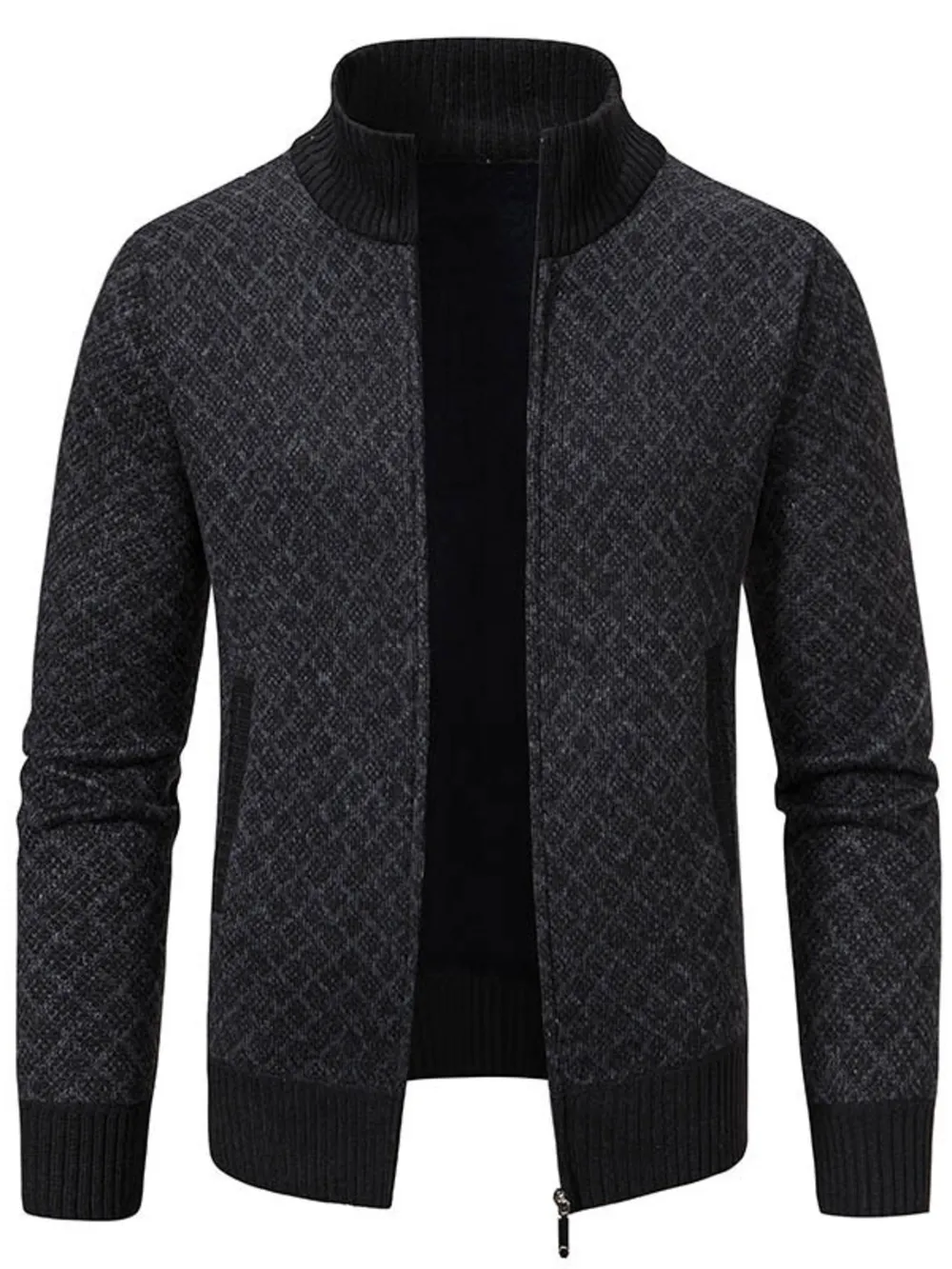 Men's Plus Size Diamond Pattern Zip-Up Knit Cardigan