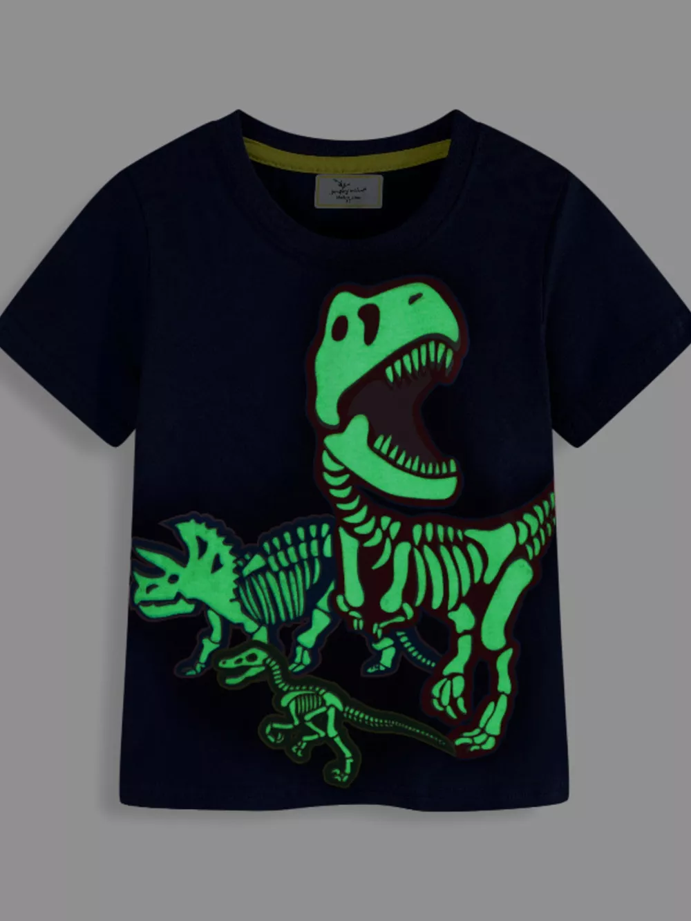 Children's Glow In The Dark Dinosaur Skeleton Graphic Crew Neck T-Shirt, image 4
