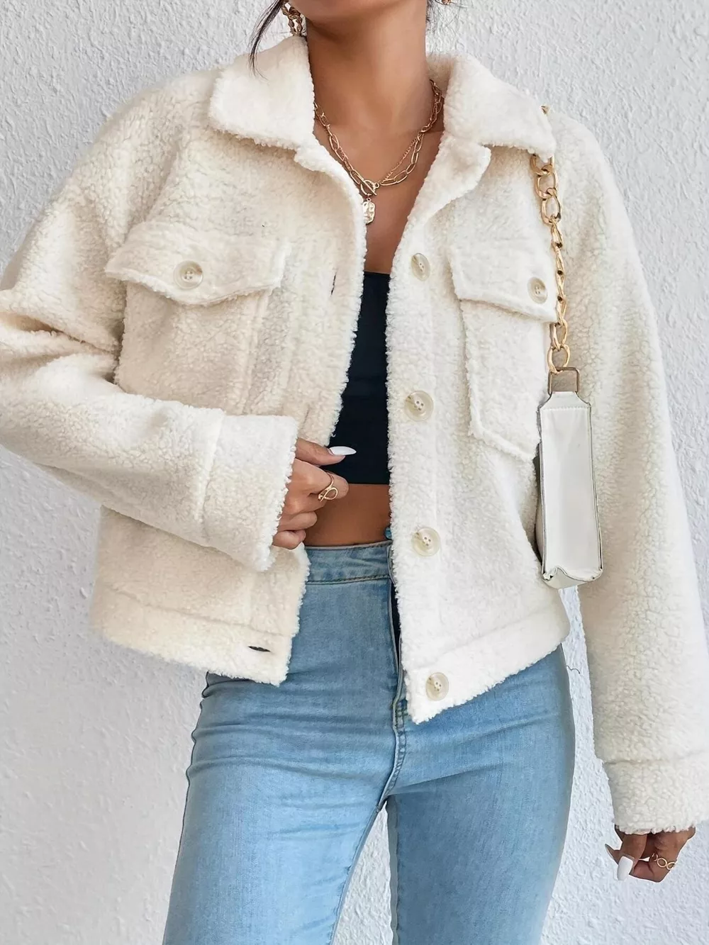 Full Size Cozy Faux Shearling Button-Up Jacket Plus Size, image 3