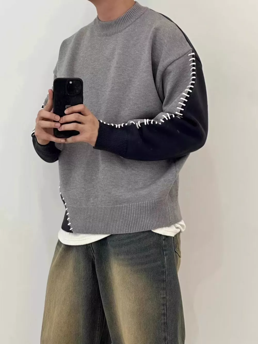 Men's Plus Size Two-Tone Mock Neck Sweater, image 5