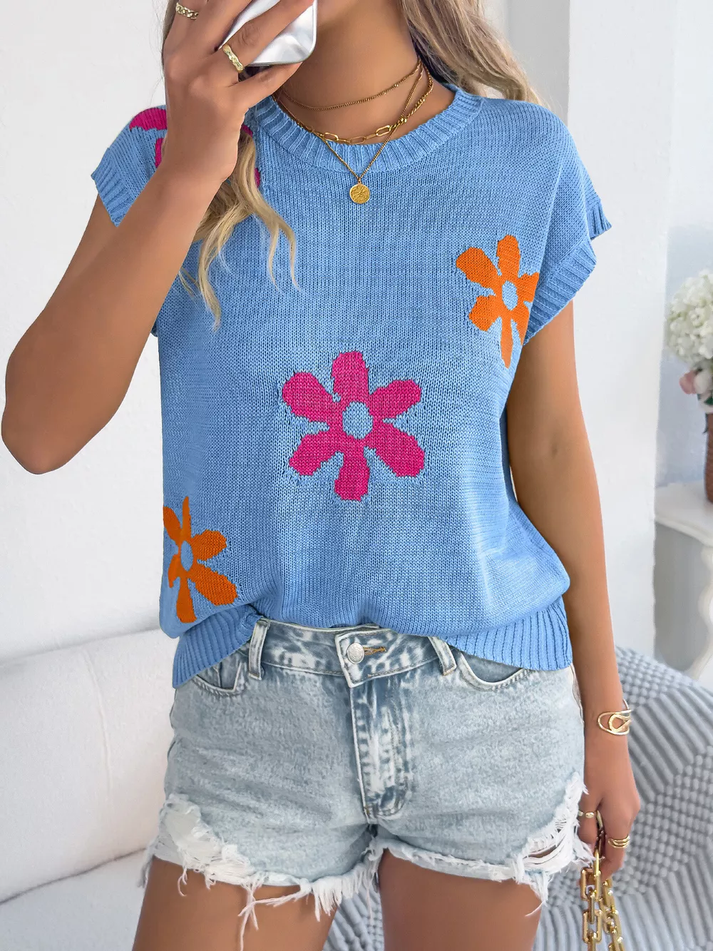 Flower Round Neck Sweater, image 12