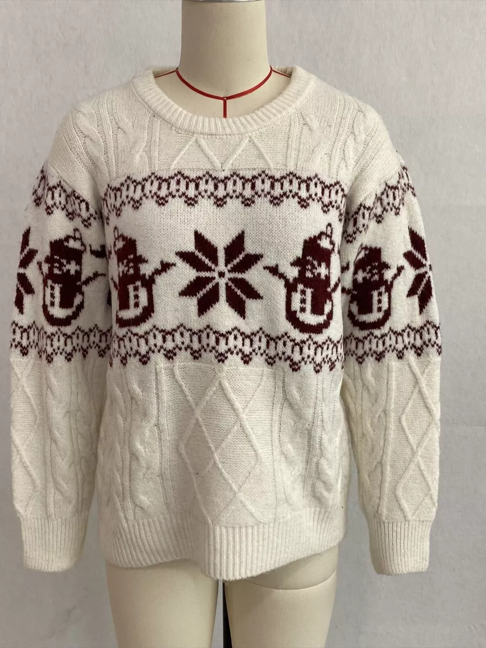 Christmas Snowman Pattern Cable Knit Sweater, image 6