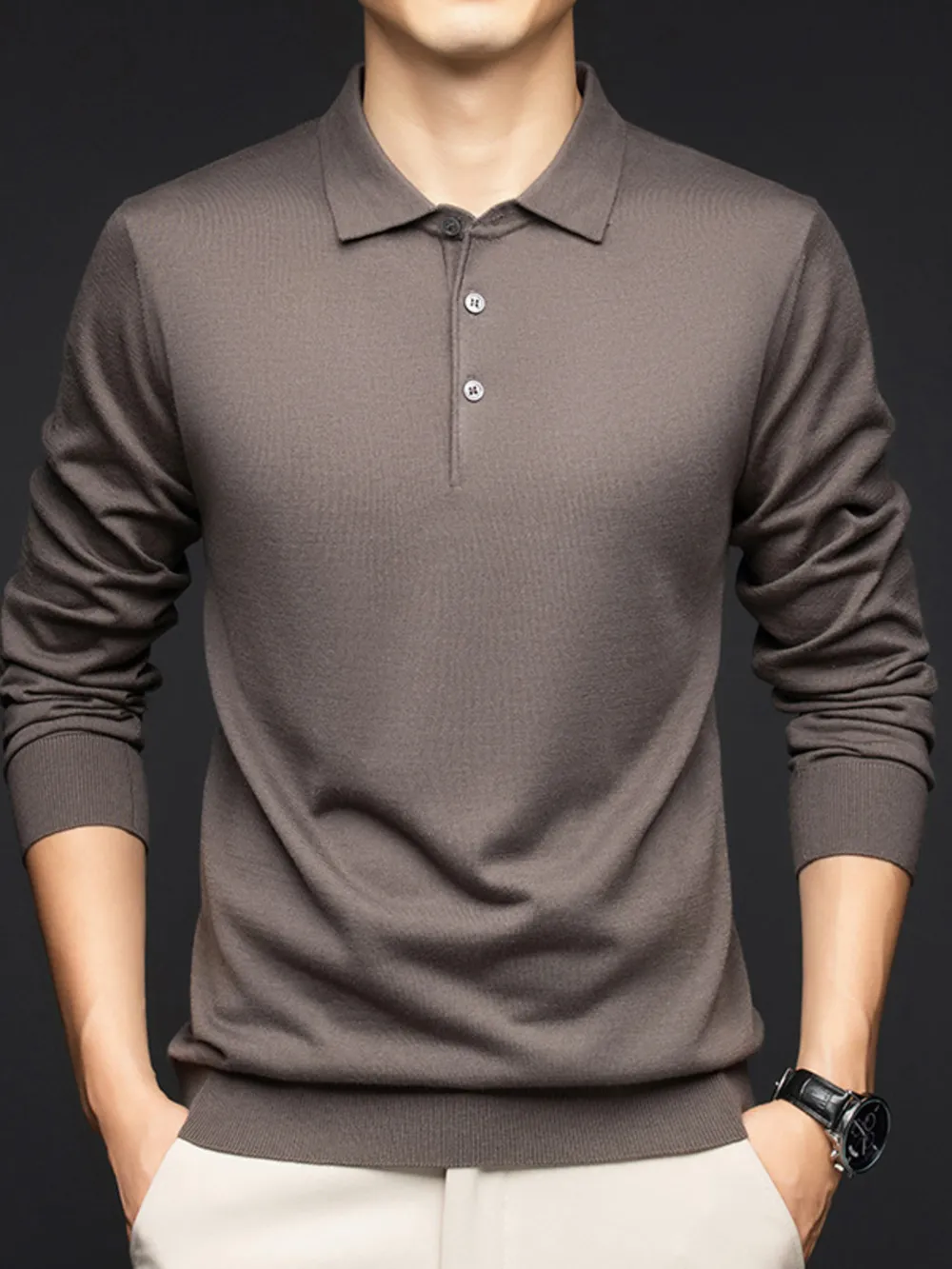 Men's Plus Size Collared Neck Long Sleeve Polo Shirt, image 6