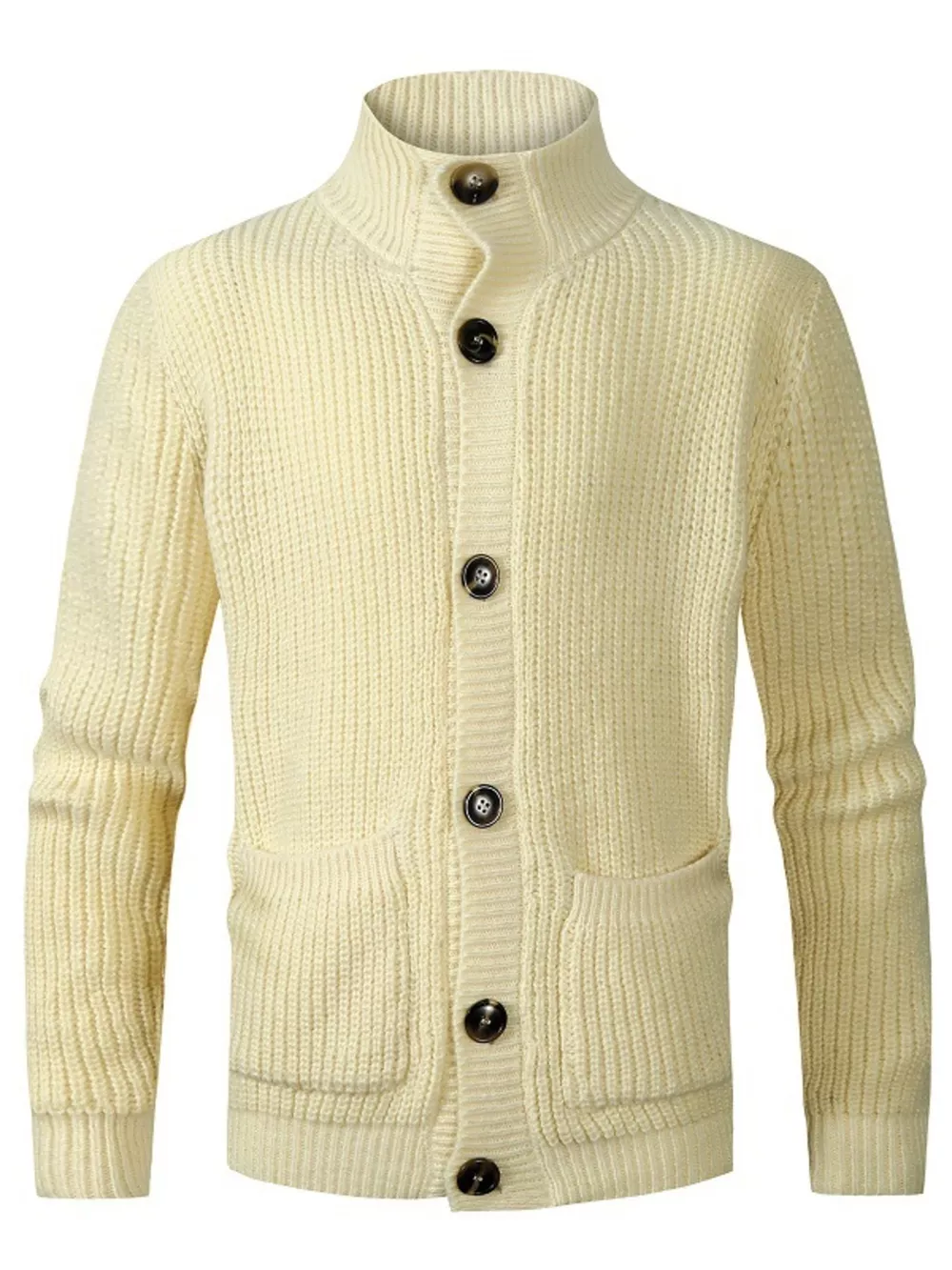 Men's Plus Size Stand-Collar Ribbed Knit Button-Down Cardigan, image 2