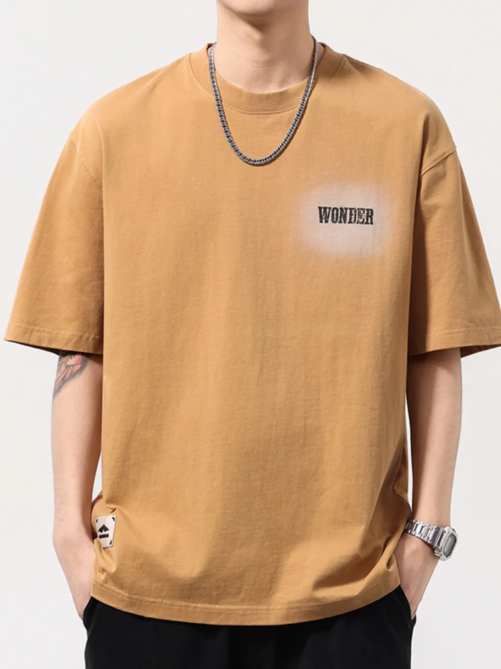 Men's Plus Size Letter Back Round Neck T-Shirt, image 3