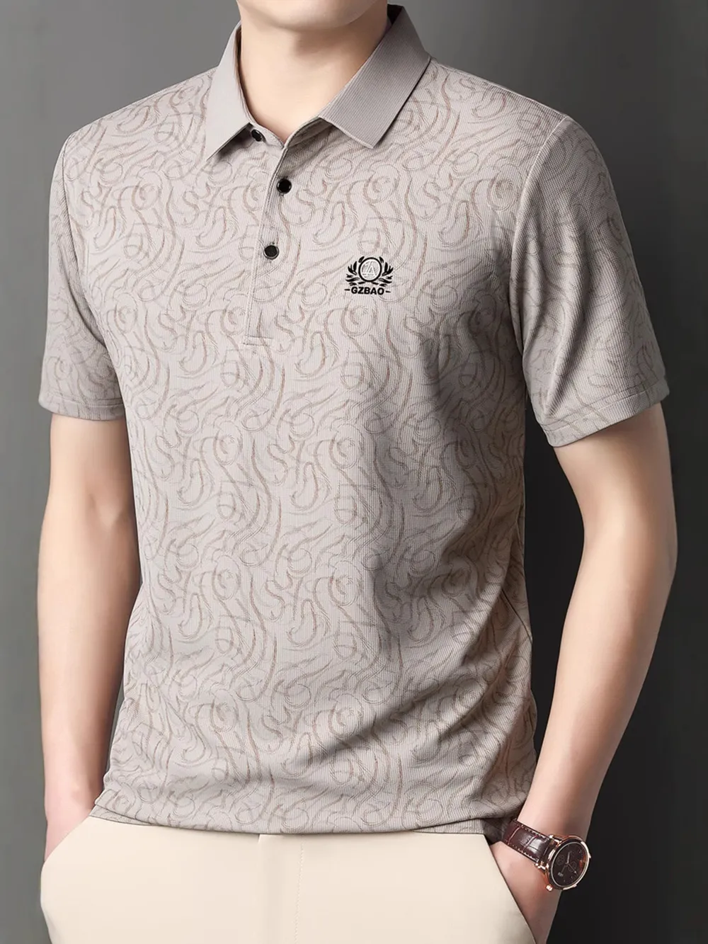 Men's Full Size Button Detail Short Sleeve Polo Plus Size
