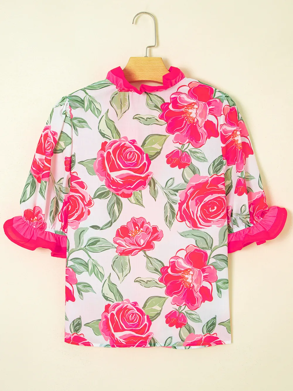 Floral Frilled V Neck Short Sleeve Blouse, image 13