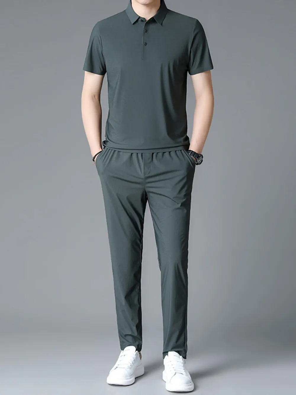 Men's Full Size Button Detail Short Sleeve Polo Plus Size, image 5