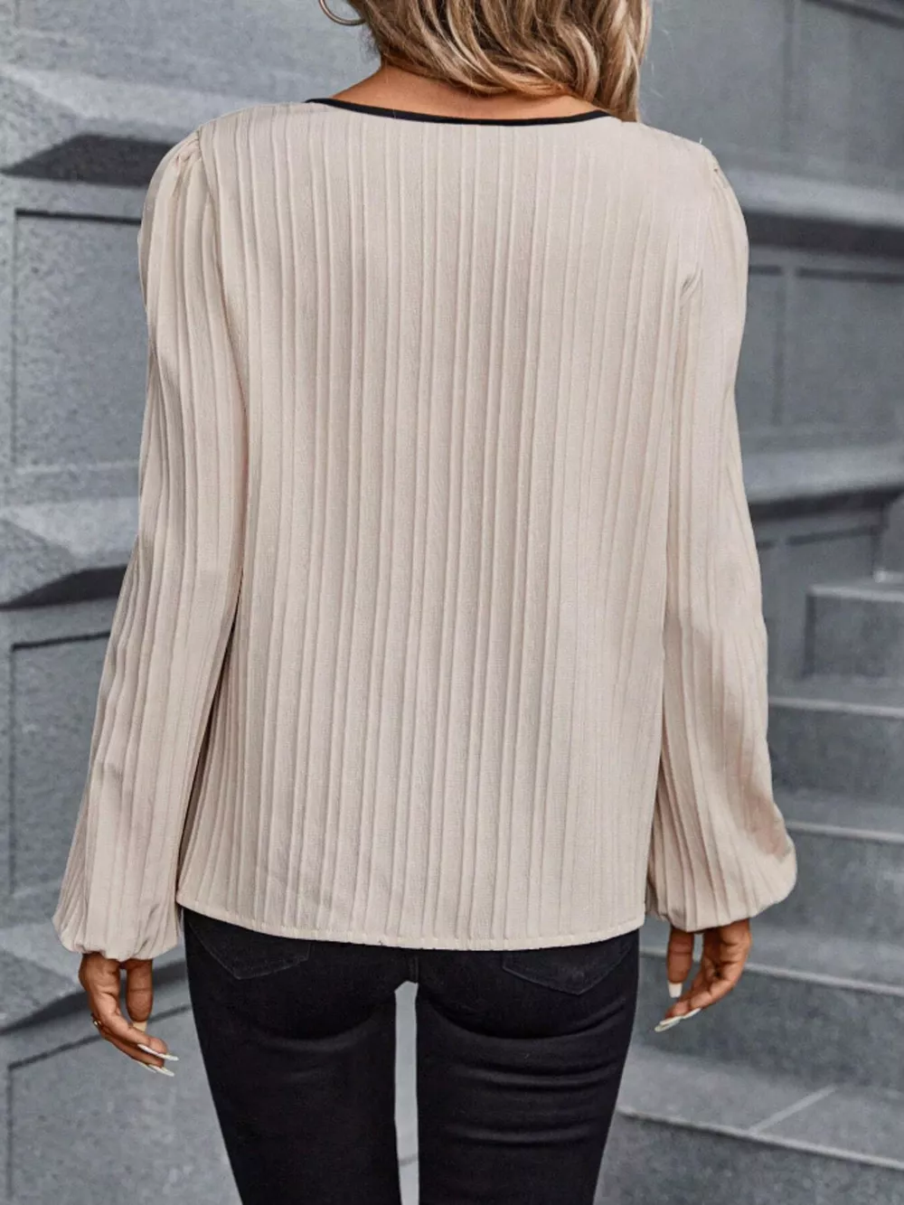 Textured Notched Long Sleeve Blouse, image 17