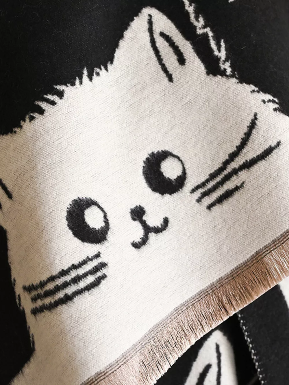 Cute Cat Pattern Knitted Scarf, image 3