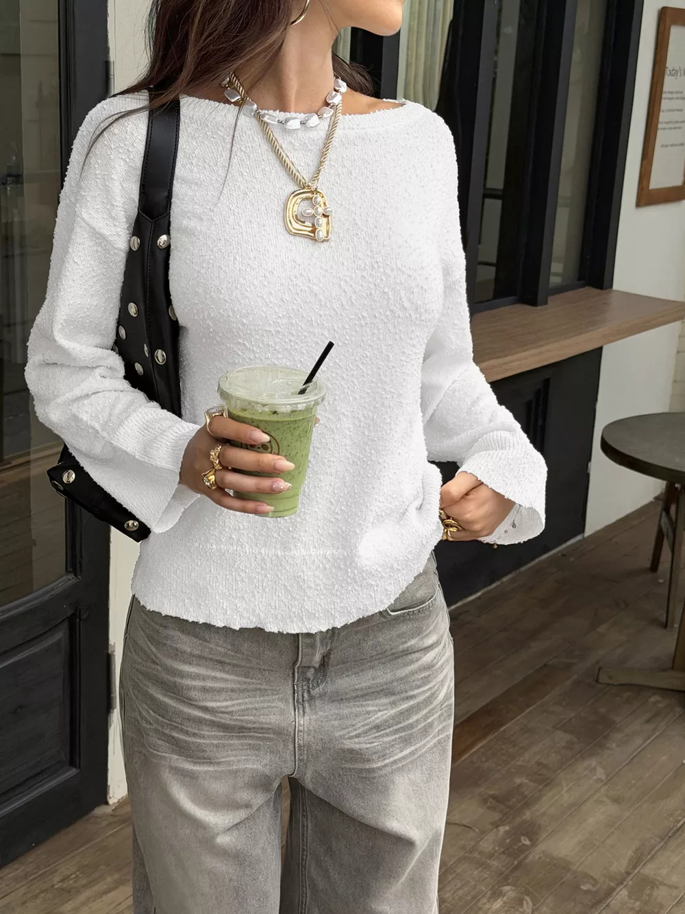 Boat Neck Dropped Shoulder Sweater, image 4