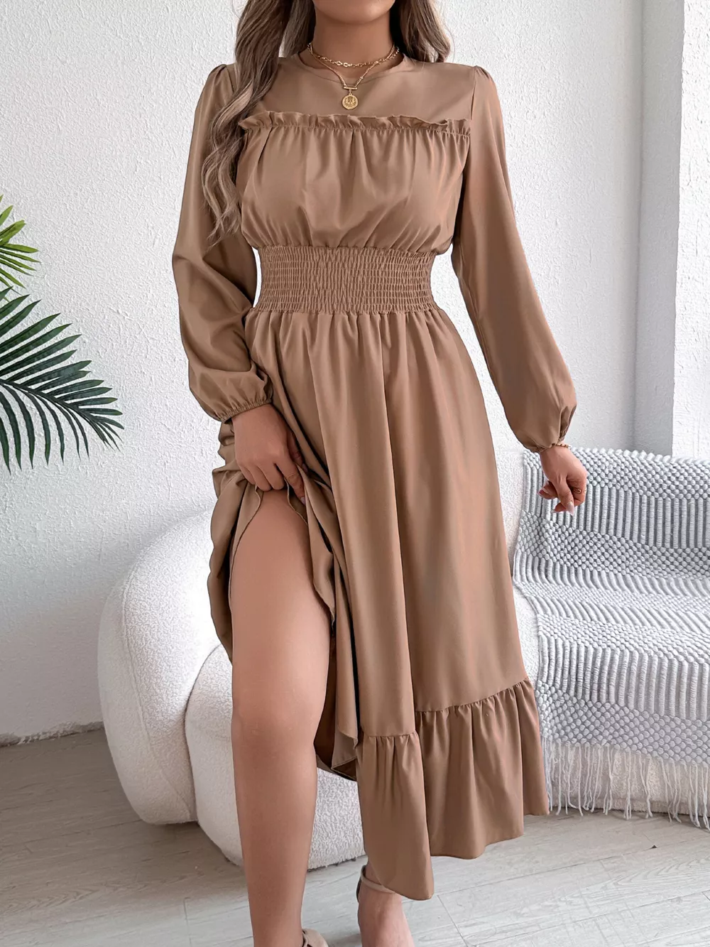 Round Neck Balloon Sleeve Tiered Dress, image 17