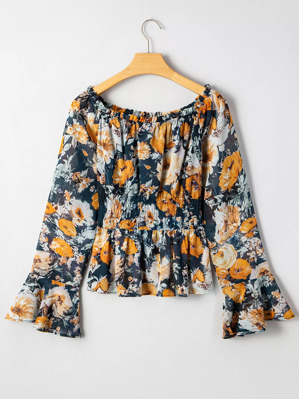 Floral Off Shoulder Bell Sleeve Smocked Peplum Top, image 6