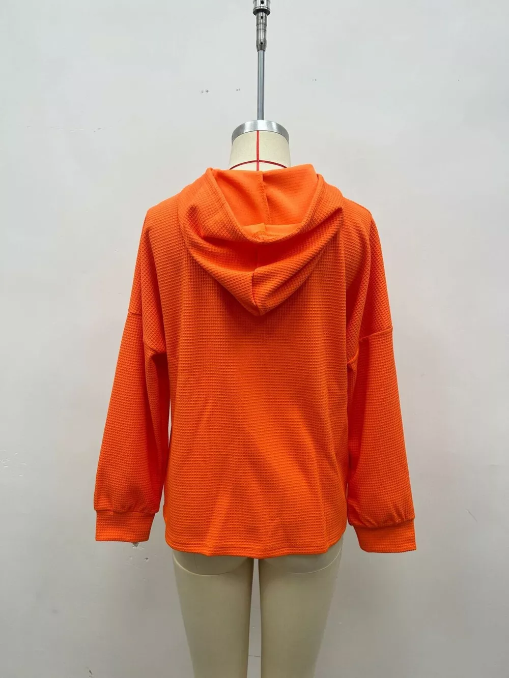 Full Size Waffle Knit Drawstring Long Sleeve Hoodie Plus Size, image 4