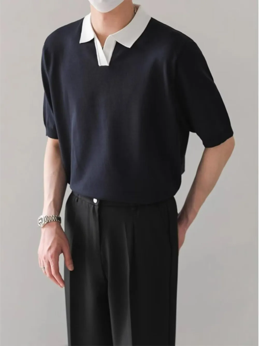 Men's Full Size Contrast Collar Short Sleeve Polo Shirt Plus Size