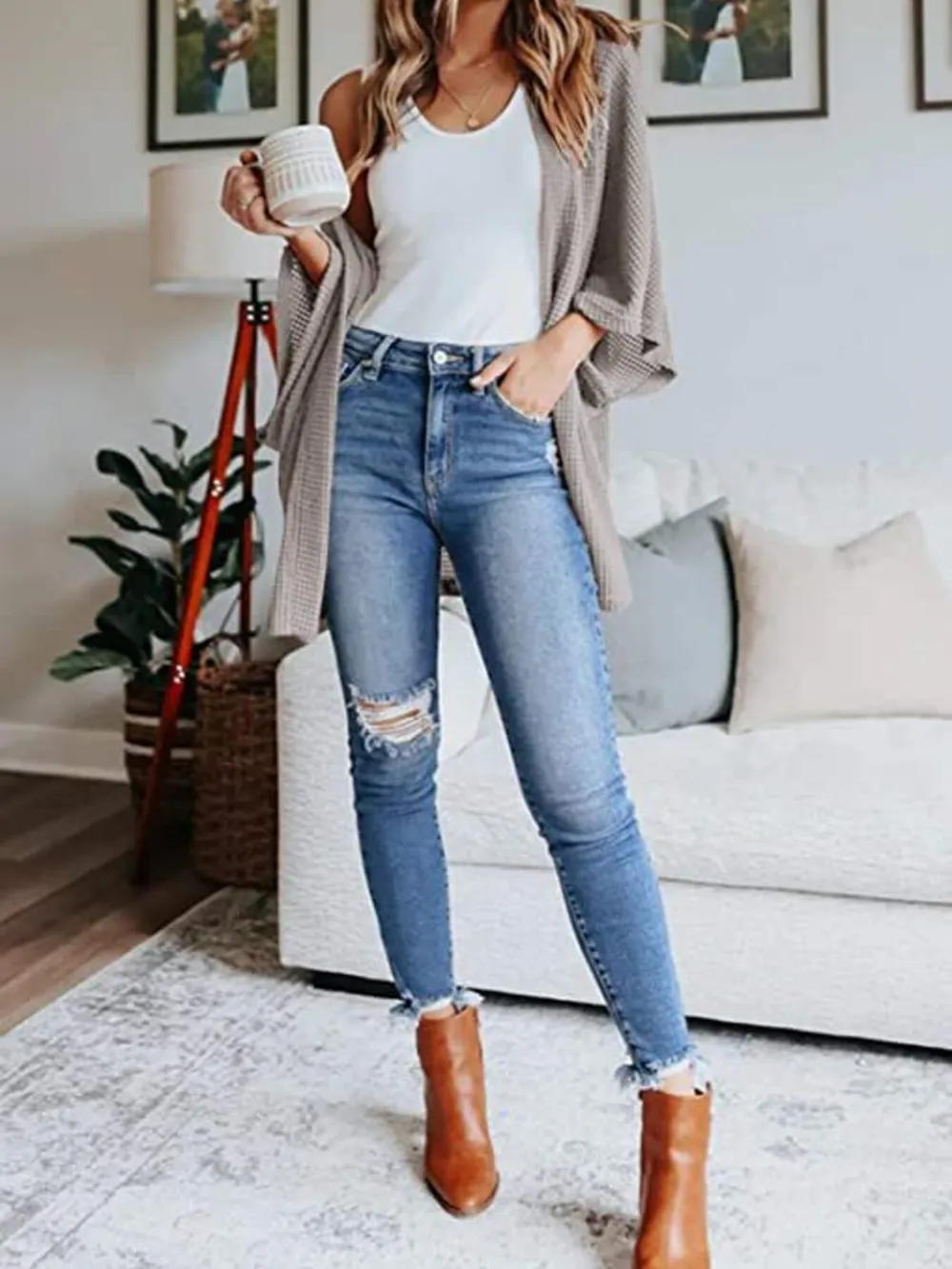 Full Size Open Front Waffle Knit Cardigan Plus Size, image 27