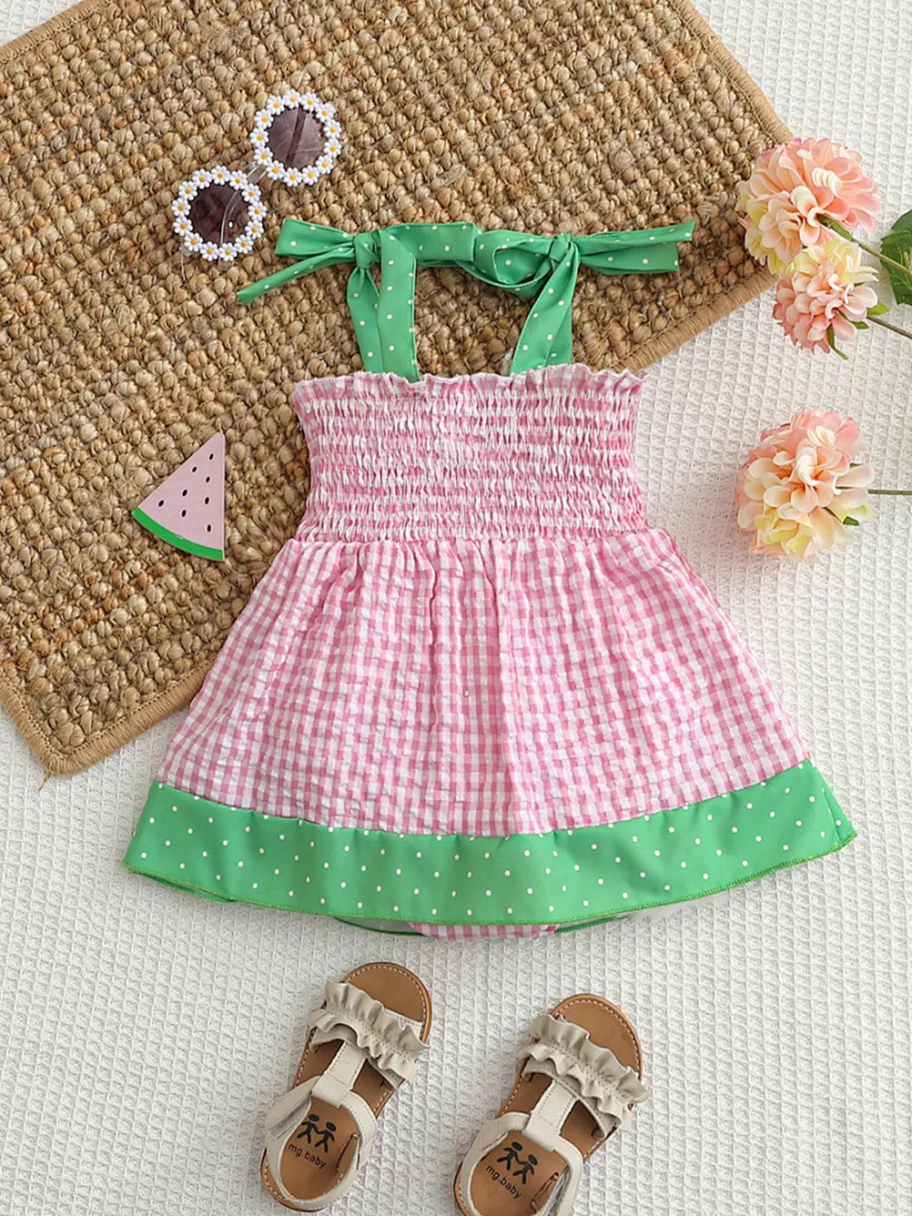 Children's Watermelon Gingham Smocked Dress, image 8