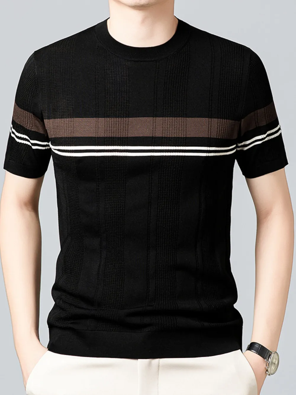 Men's Plus Size Striped Round Neck Short Sleeve T-Shirt