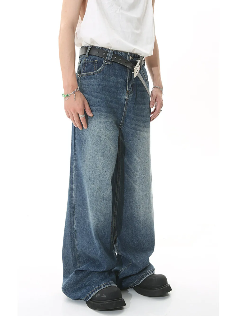 Men's Full Size Vintage Wash Wide Leg Jeans Plus Size, image 2