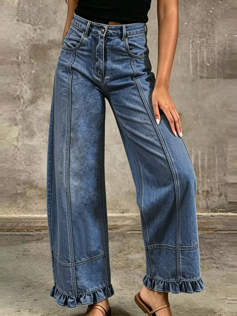 Full Size High-Waisted Wide-Leg Ruffled Hem Jeans Plus Size, image 6