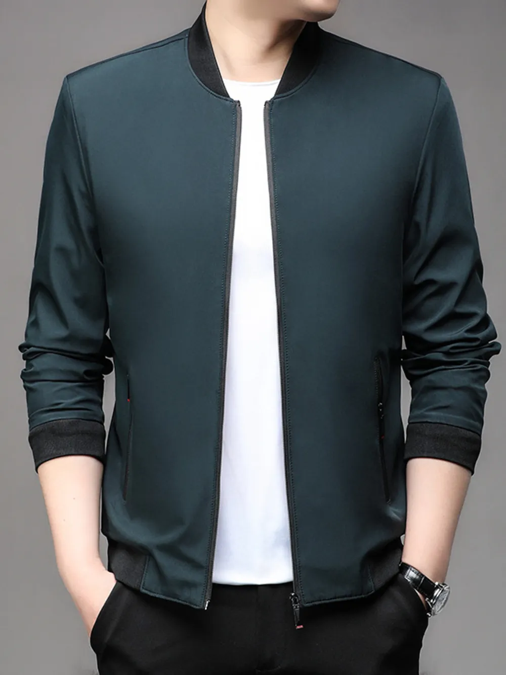 Men's Plus Size Full Zip Front Closure Bomber Jacket with Pockets, image 6