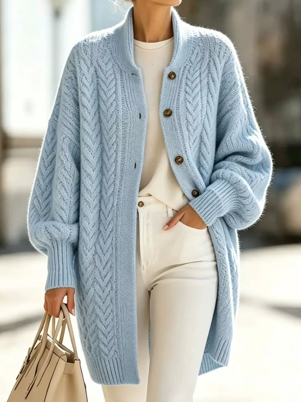 Full Size Cable-Knit Button-Down Cardigan Plus Size, image 3