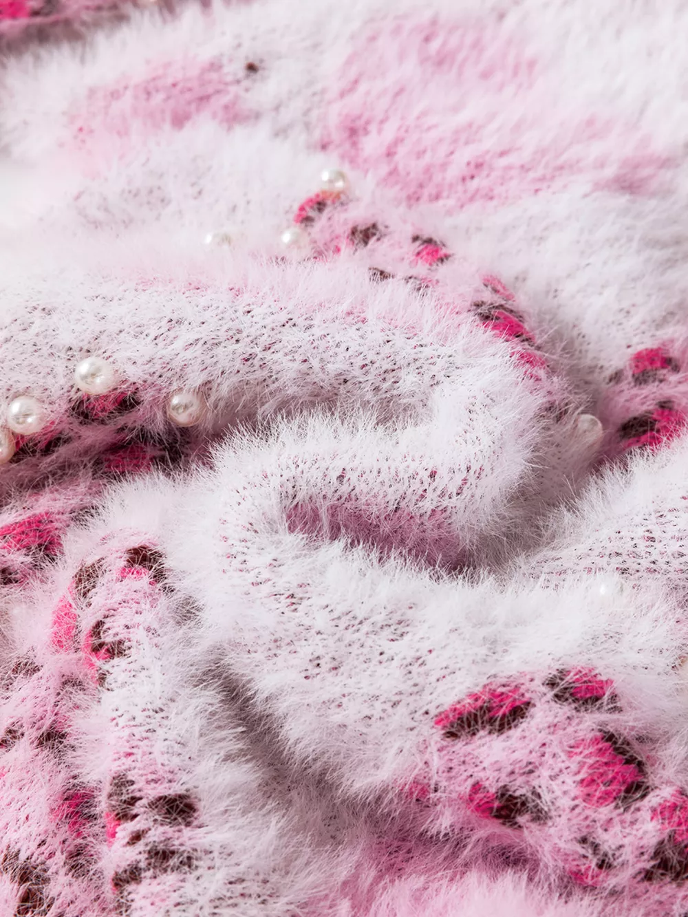 Heart Leopard Pearled Ribbed Trim Fuzzy Sweater, image 10
