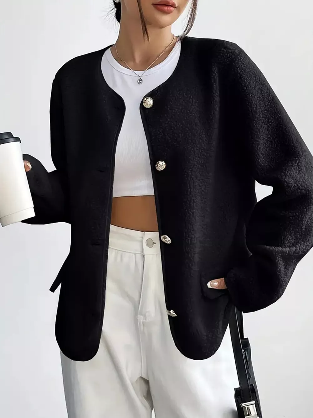 Full Size Textured Button-Up Fleece Outerwear Plus Size, image 7