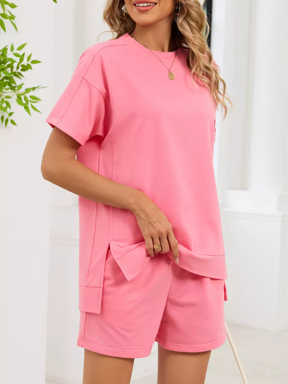 Round Neck Short Sleeve T-Shirt and Shorts Set, image 20