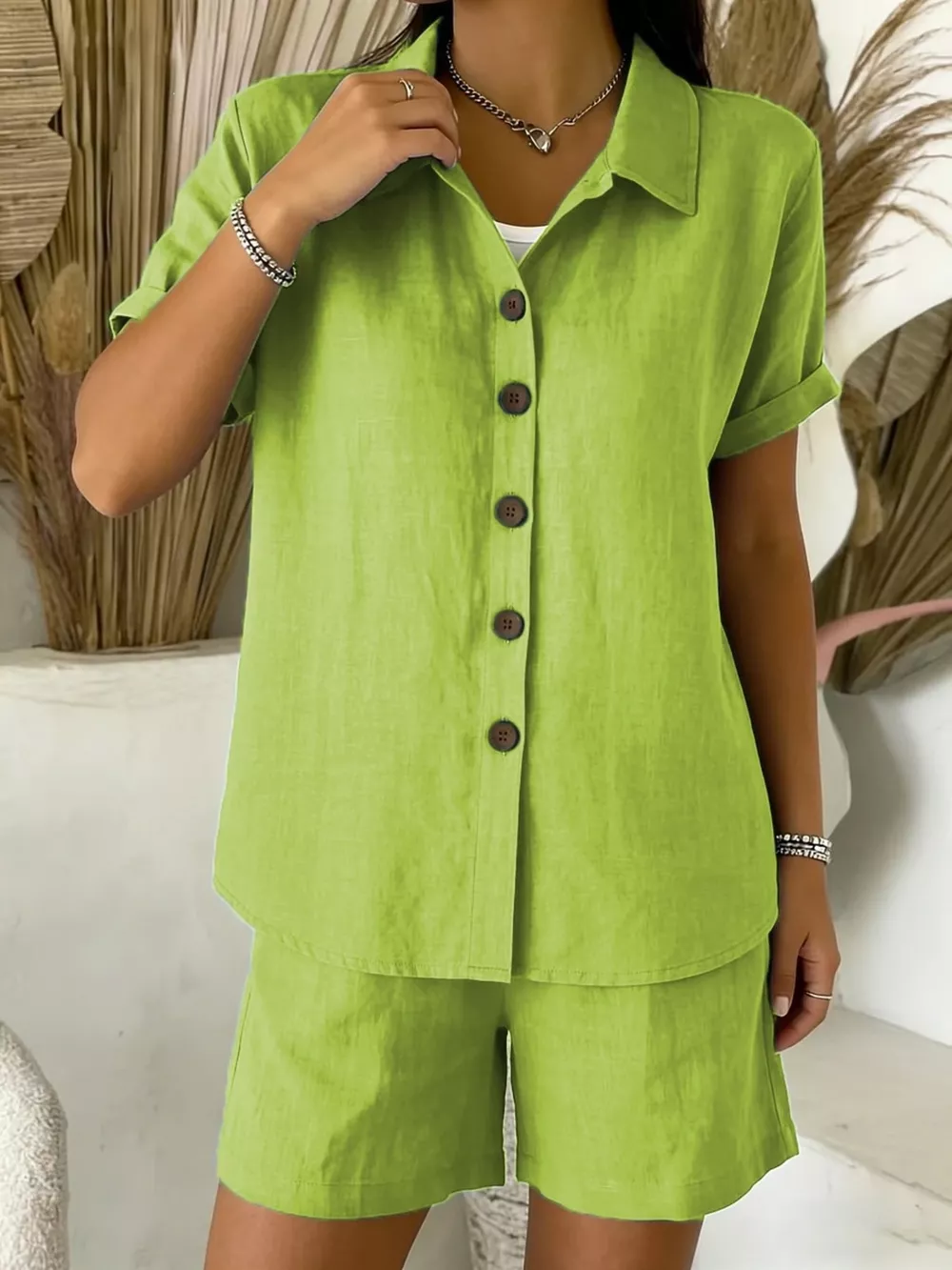 Full Size Button-Up Shirt and Shorts Set Plus Size, image 8