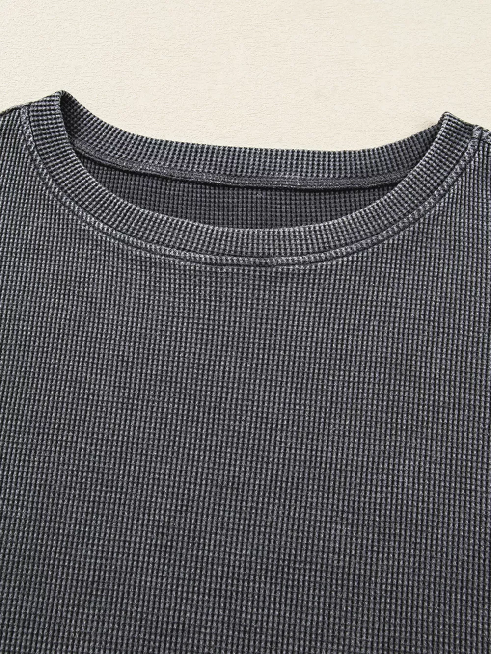 Waffle Knit Patchwork Long Sleeve Loose Sweatshirt, image 7