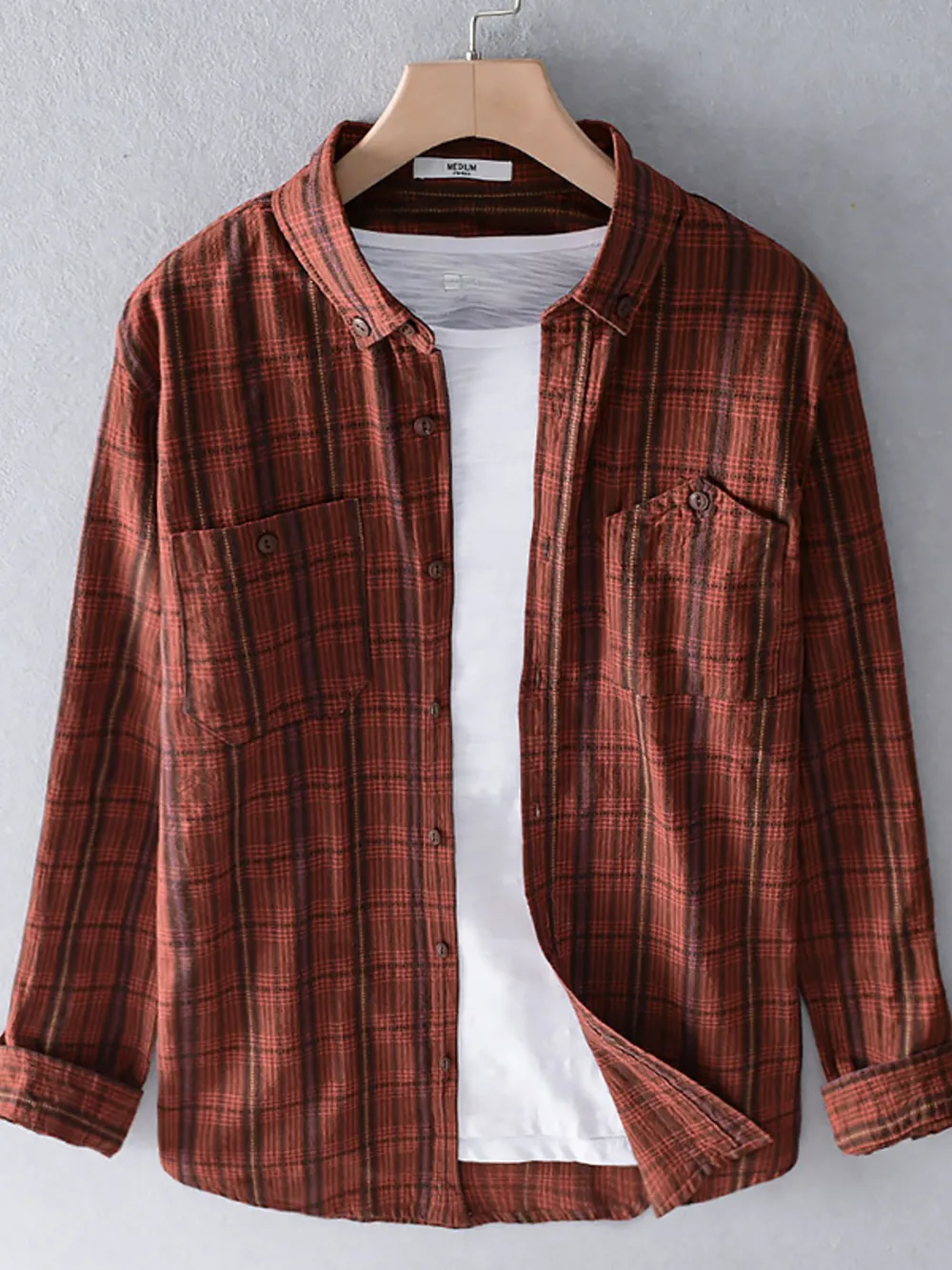 Men's Plus Size Button Up Long Sleeve Plaid Shirt, image 2