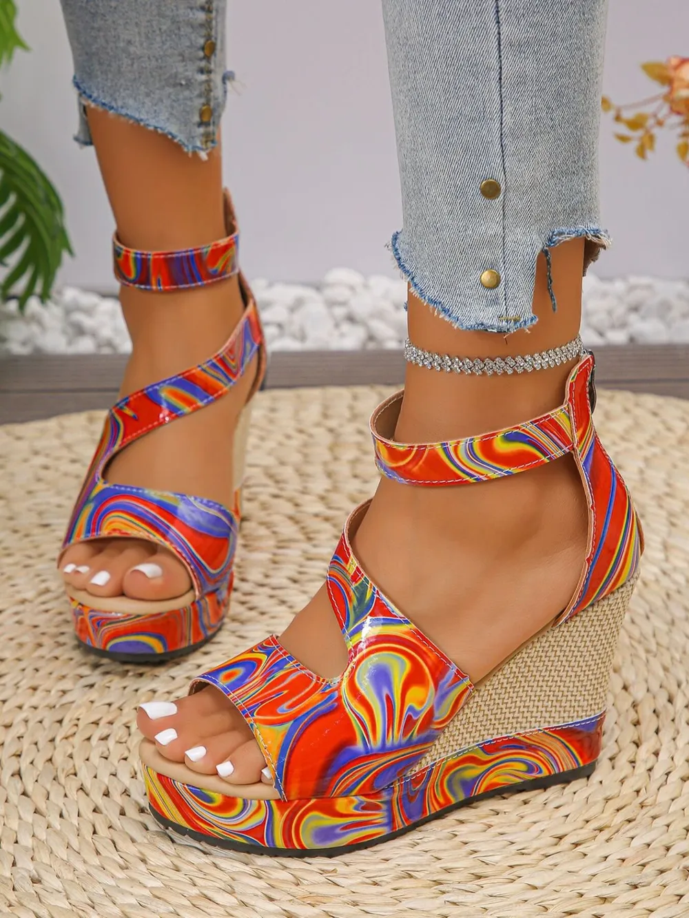 Platform Wedge Sandals with Ankle Strap, image 8