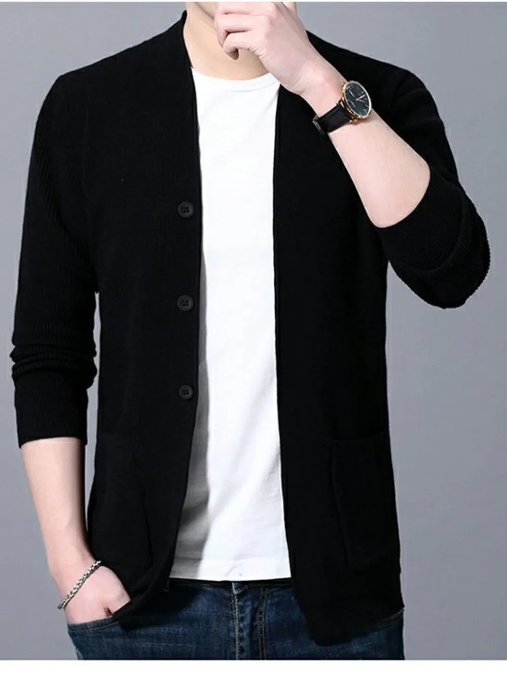 Men's Plus Size Long Sleeve Cardigan with Pockets, image 5