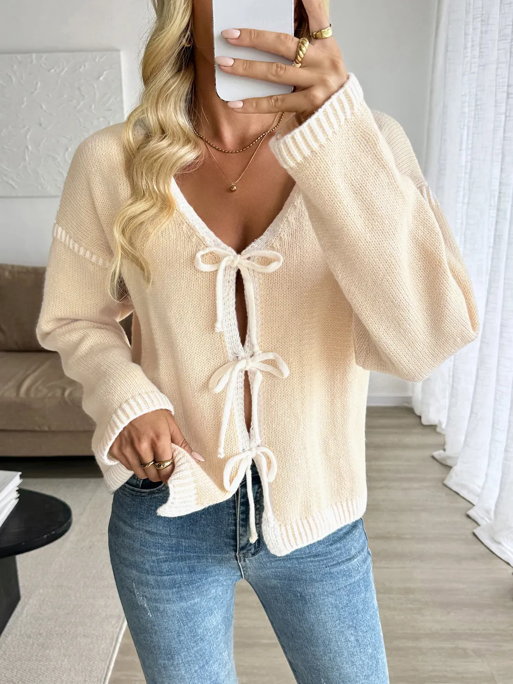 Tie-Front Long Sleeve Cardigan, image 4