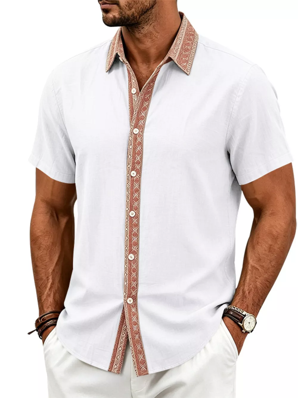 Men's Full Size Casual Short Sleeve Linen Shirt Plus Size, image 10